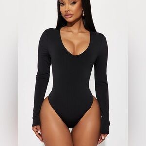 New Black Long Sleeve Bodysuit